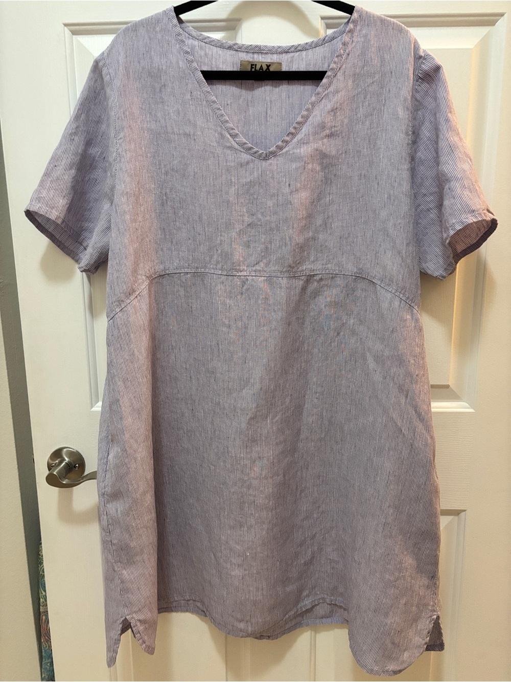 FLAX by Jeanne Engelhart Lilac Linen V-Neck Tunic Large Like New
